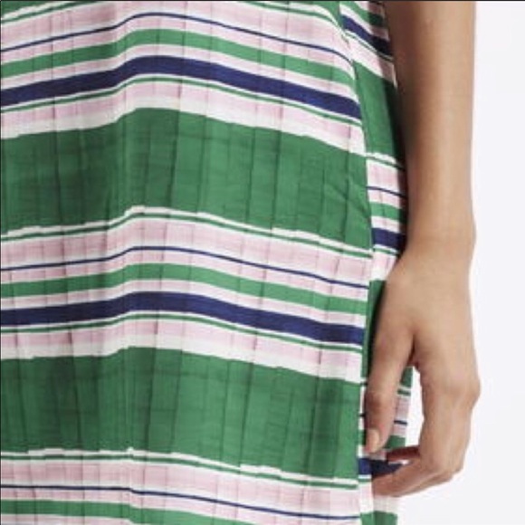 Topshop Faux Pleat Striped Slip Dress Green Pink 4 - Picture 2 of 7